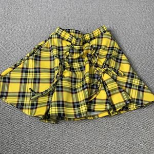Hot‎ Topic Womens Skirt Size Small Yellow Plaid Lace Up A-Line Mini Skater